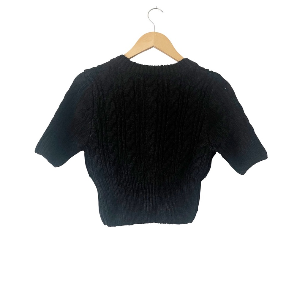 Fashion Nova Ready for‎ Tea Black Cable Knit Sweater Top Pearl Buttons Small NWT - Picture 4 of 5